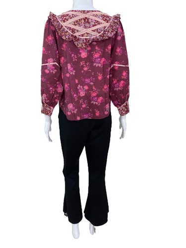 LoveShackFancy Women Morrison Spiced Apple Red Floral Printed Blouse Tunic Top L - Picture 15 of 21