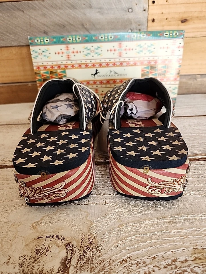 Chanclas Montana West Silver Concho bandera patriótica y estrellas cuña para mujer 11 Foto 3 de 4