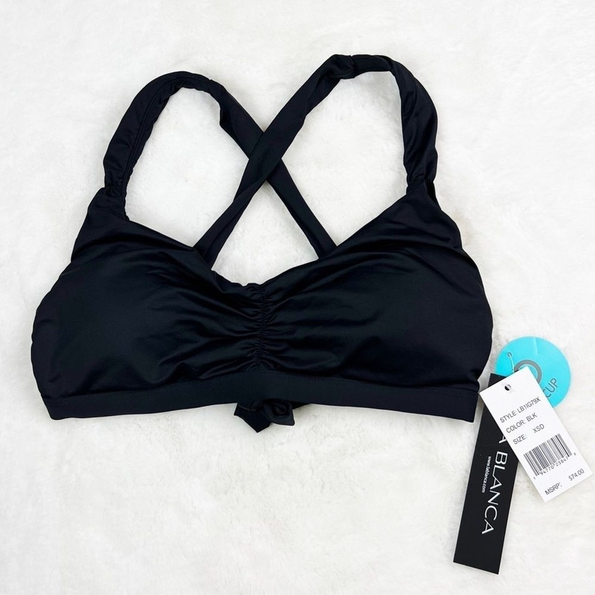 NWT La Blanca Shirred Bralette Tie Back Bikini Top in Black