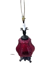 Vintage Lamp Mid Century Modern Red Glass Table with Night Light 1960's Metal