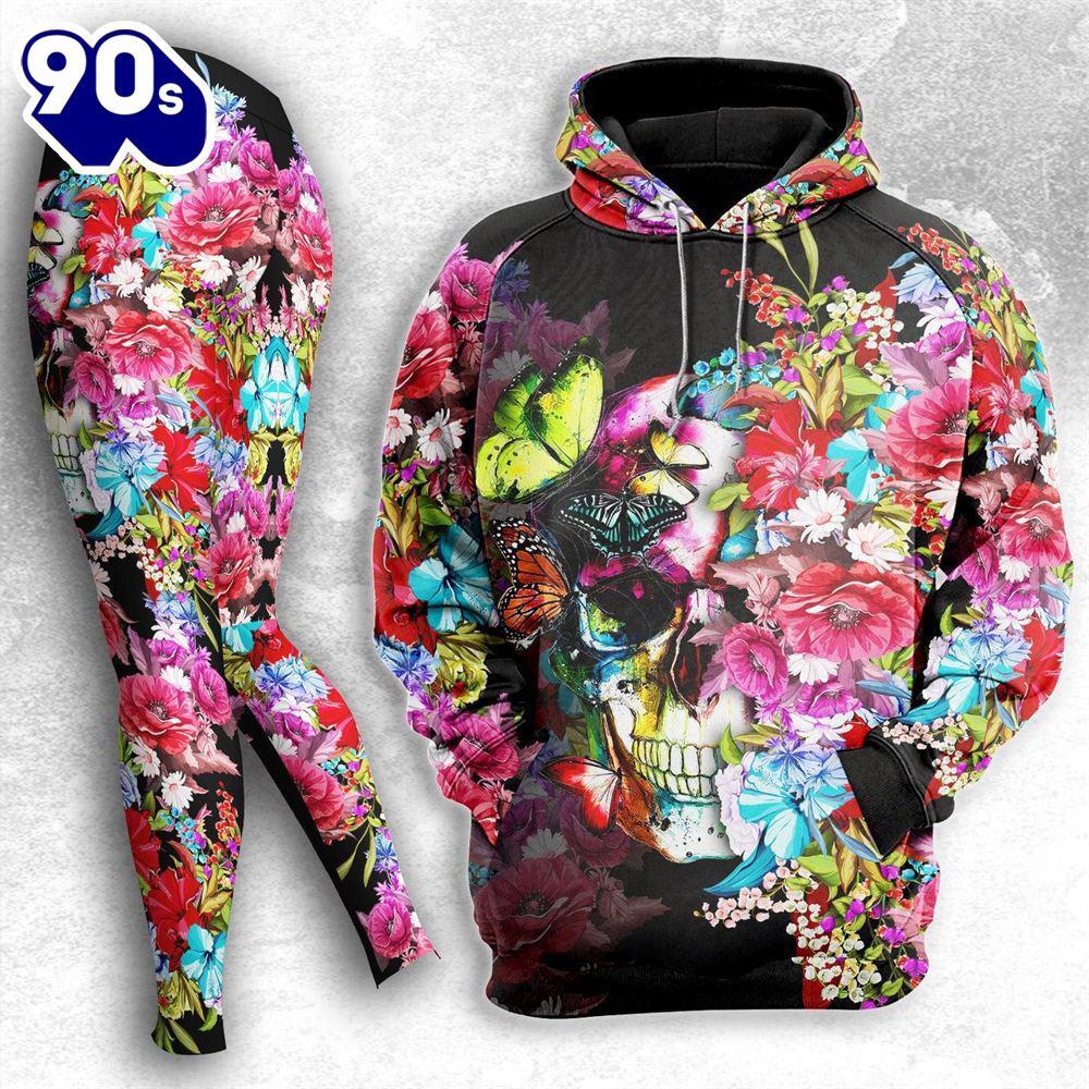 Colorful Skull Rose Butterfly Combo Hoodie And Leggings - Musicdope90s