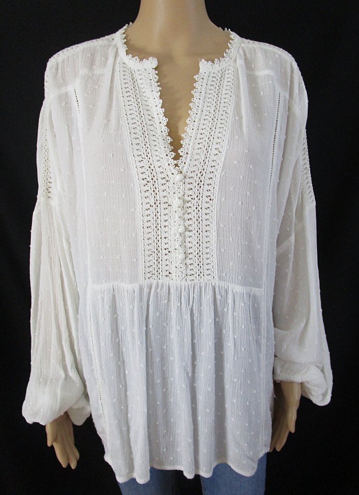 Esqualo Pale Ivory Gauze Peasant Blouse US Size 12 Gem