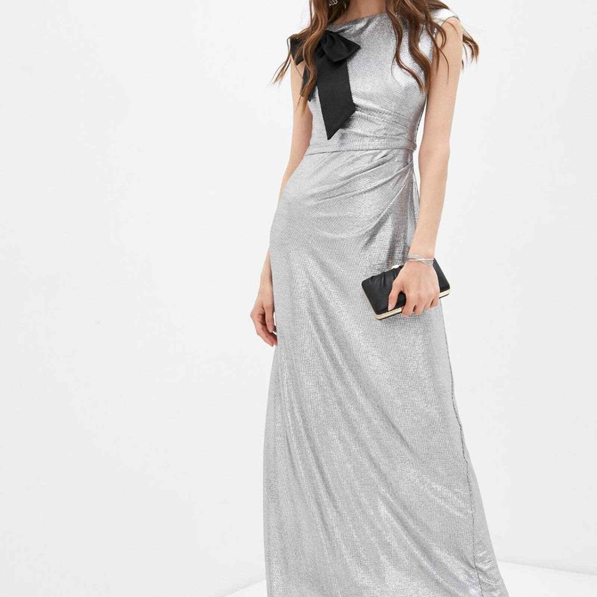 LAUREN RALPH LAUREN Bow-trim Metallic Gown In Dark Grey Silver Gown Dress  SZ10 | eBay