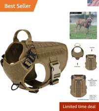 Medium Tactical Dog Harness - 2X Metal Buckles, MOLLE Vest for Training