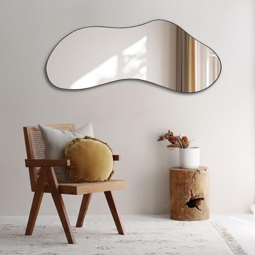 Irregular Mirror, 47.25"x20.8" Big 47.3"L x 20.8"W Black Cloud Framed - Picture 6 of 8