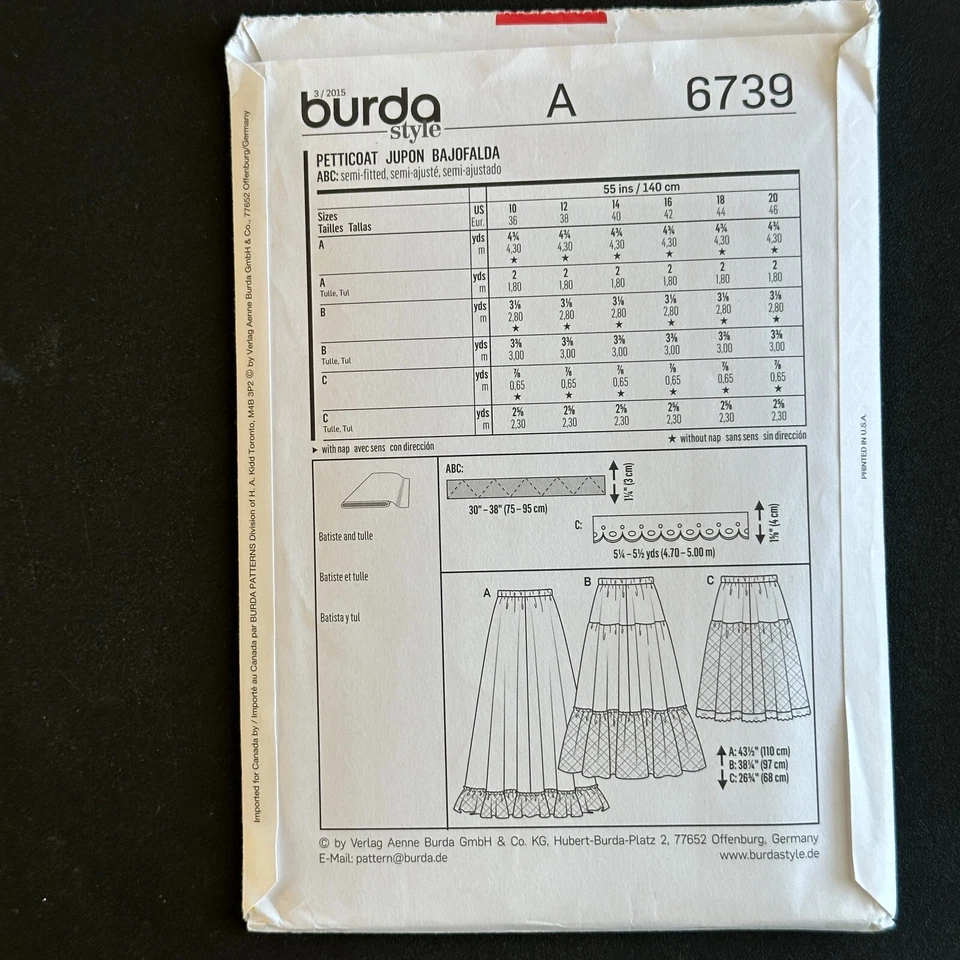 Burda Sewing Pattern 6739 Size 10-20 Petticoat Maxi Midi 90s Y2K Costume Cosplay - Image 4 of 4