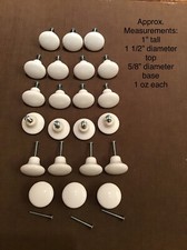 Lot Of 22 Round Mushroom Ceramic Cabinet Door Drawer Knobs White With Fasteners