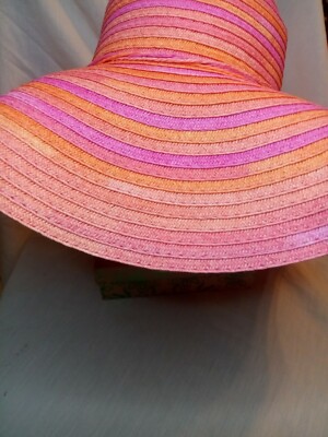 Tropical Trends Pink Wide Brim Paper Braid Straw Sun/Hat