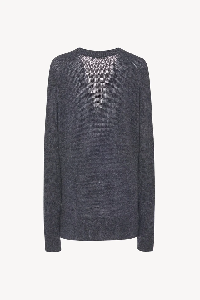 Suéter túnica gris pequeño The Row Baudelia cuello en V profundo 100 % cachemir de gran tamaño Foto 3 de 4