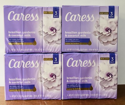 Caress Brazilian Gardenia & Coconut Milk Beauty Bars 3 Packs- 12 Bars Total BN