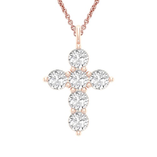 Ciondolo croce moissanite vera placcato oro 14 kt 2 ct con catena 18" argento - Foto 14 di 18