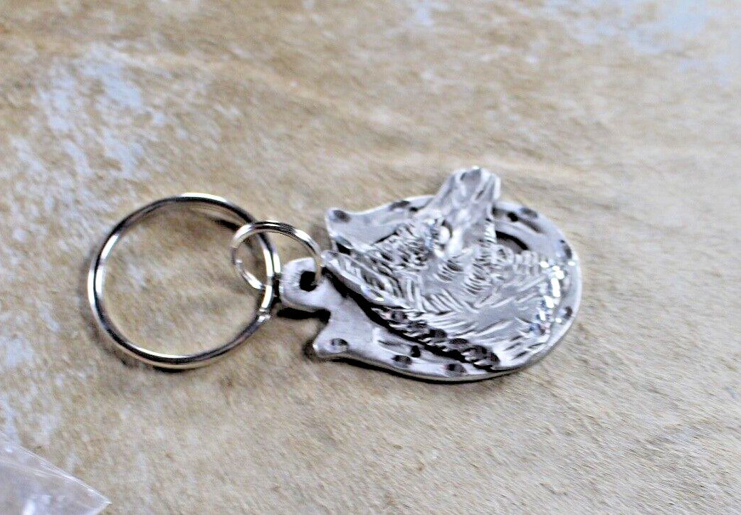Llama Key Ring 2 x 1.50 in Horseshoe Diamond cut Pewter Handcrafted