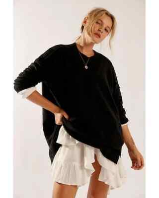 Free People Phoebe Oversize weicher Strickpullover Pullover, schwarz, Small, UVP 168 $