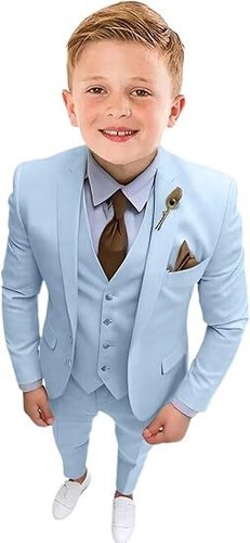 Boys Suits Formal 3 Pieces Wedding Ring Bearer Outfit Kids Tuxedo Suit Set - Picture 32 of 34