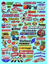 WHITE VINYL RACING Sticker Sheet 106 Variety-R/C MODEL Die-cut -Decals 1/12-1/10