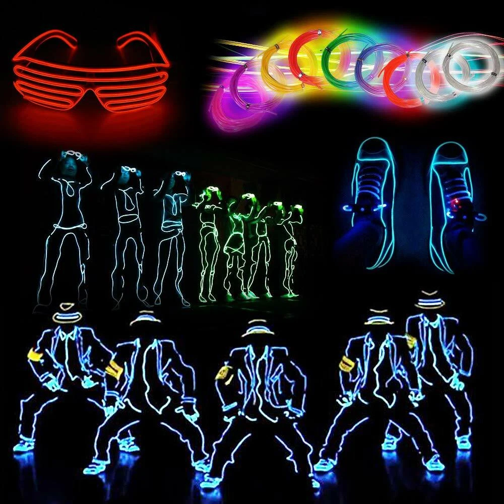 1 5M Battery Operated Neon LED Lights Glow Atmosphere EL Wire String Strip Rope