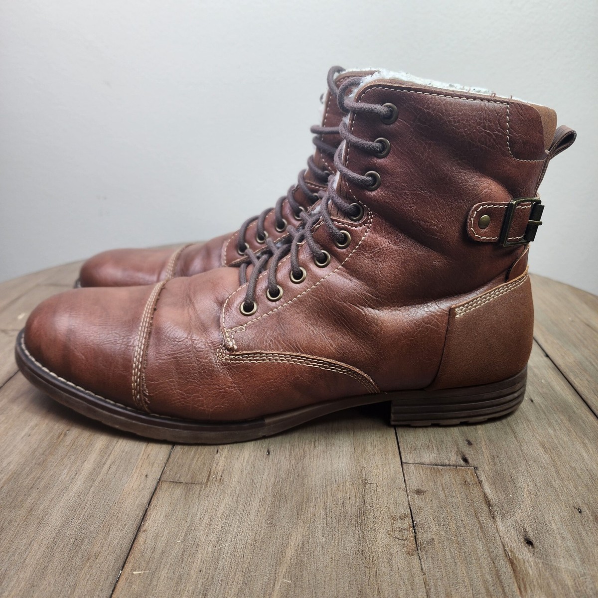 Dexter Mens Boots 11.5 Brown Cognac Faux Fur Leather Cap Toe 