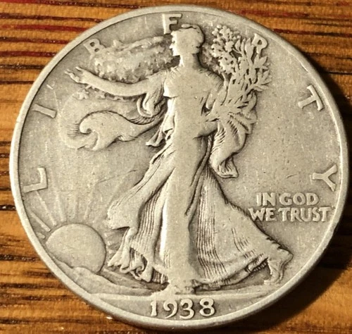 1938 D Walking Liberty Silver Half Dollar - XF - Rare Low Mintage - FREE SHIP