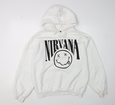 Bershka Damen Hoodie weiß Nirvana Small