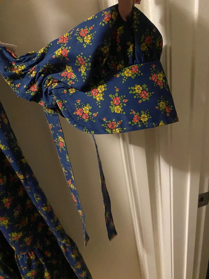 VESTIDO Y GORRO PRADERA DE COLECCIÓN Para Mujer Floral Encaje Borde Halloween Disfraz Teatro Foto 4 de 4