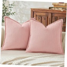 Corduroy Throw Pillow Covers 18x18 Set of 2, 18" x 18" Pack of 2 Pink