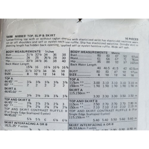 Butterick 5698 70s Sewing Pattern Off-Shoulder Blouse & Maxi Skirt, Sz 12, B34" - Picture 5 of 8