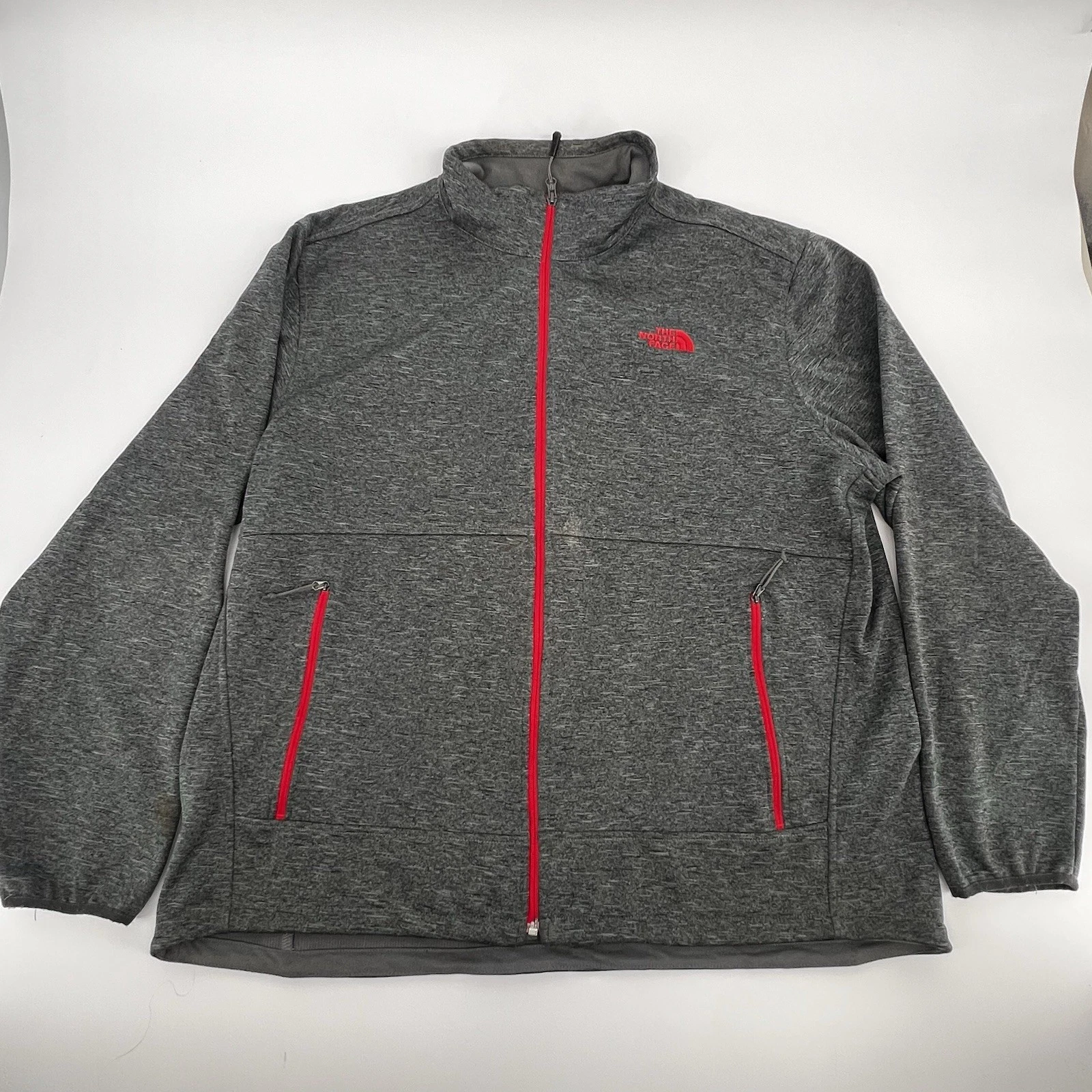 Mens XXL Dark Gray, Red Zipper North Face Soft Shell Jacket