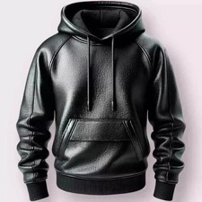 Men's Black Premium Leather Hoodie Handmade Genuine Lambskin Leather Jacket