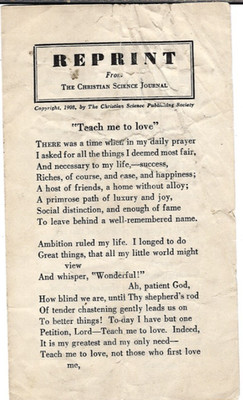 Teach Me to Love Poem Christian Science Journal Leaflet Reprint 1908 Vintage