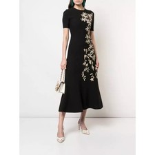 Oscar de la Renta Floral Print Knitted Midi Dress Size L 