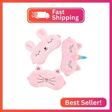 3 Pieces Sleep Mask for Kids, Girls Plush Sleeping Eye Cover Soft Eye Blindfold