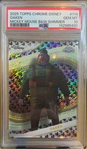 2025 TOPPS CHROME DISNEY MICKEY MOUSE BLACK WHITE SHIMMER OAKEN #114 /101 PSA 10