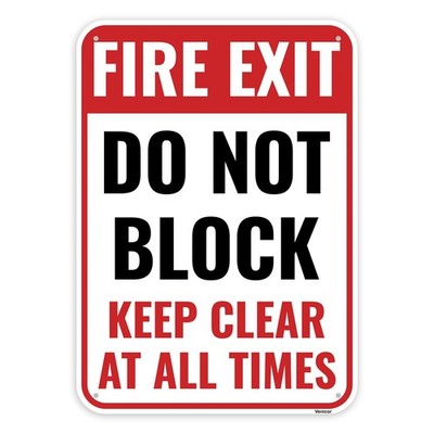 1 PCS Fire Exit Do Not Block Sign Aluminum Keep Door Clear Warning 14x10 Inch