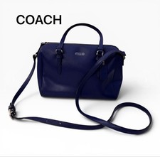 COACH 2WAY Handbag Shoulder Bag Navy Leather 9a