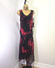 NWT Y2K Beaded Black Red Floral Asymmetric Dress XL Fairy Grunge Homecoming Hoco