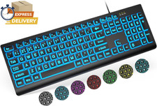 Large Print Backlit Keyboard, Wired USB Lighted Computer Keyboards   