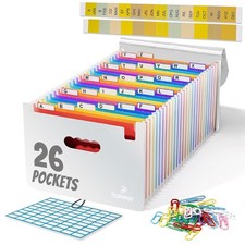 Plastic Accordion File Organizer, 26 Pockets Expandable File Folder Organizer...