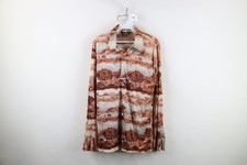 Vtg 70s Streetwear Mens Large Tree Nature All Over Print Knit Button Shirt USA