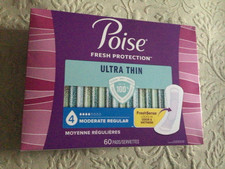 NEW Poise FRESH PROTECTION  ULTRA THIN 4 Moderate Regular  Box of 60 Pads 