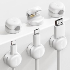 Cord Organizer, Spring Cable Management Clips - Compact Desk Cable 6Pack White