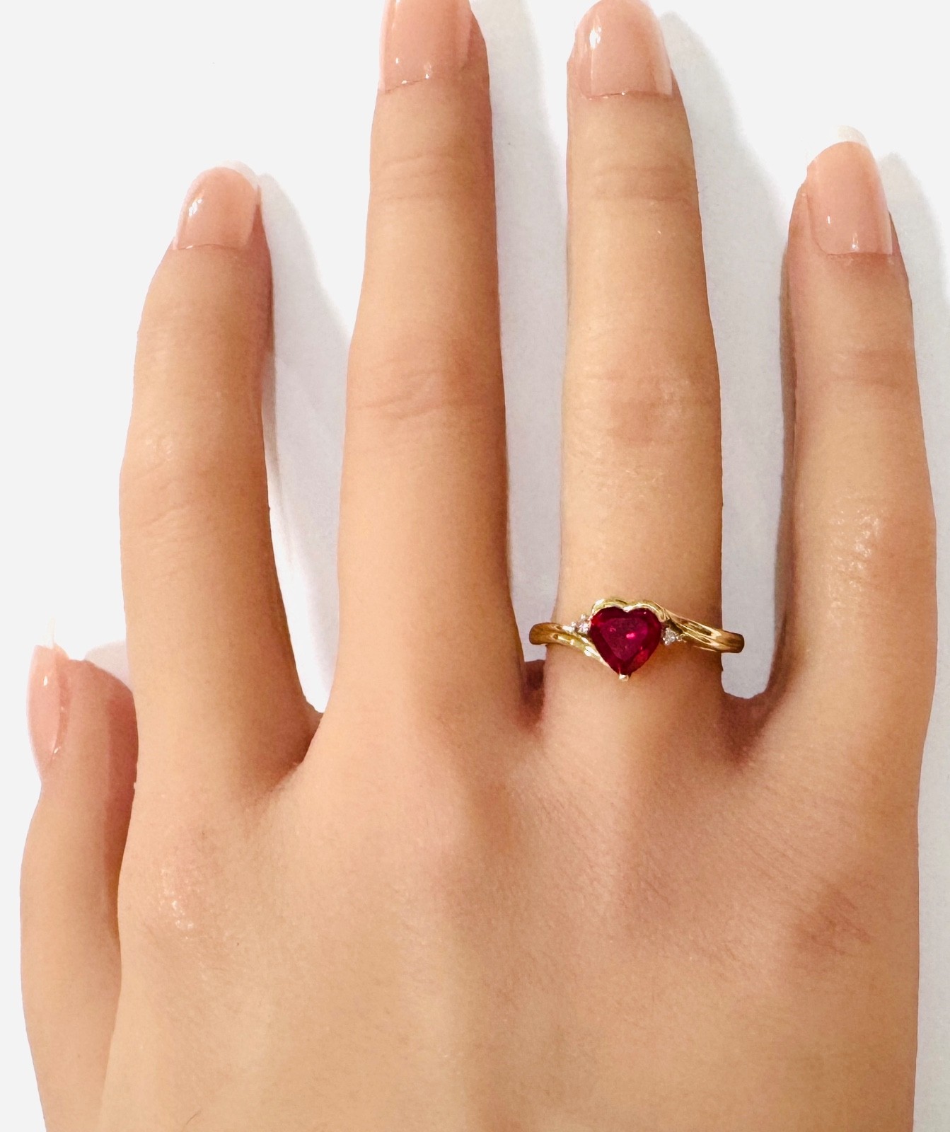 Solid 10k Yellow Gold 1ct Heart Lab Ruby & Natura… - image 6