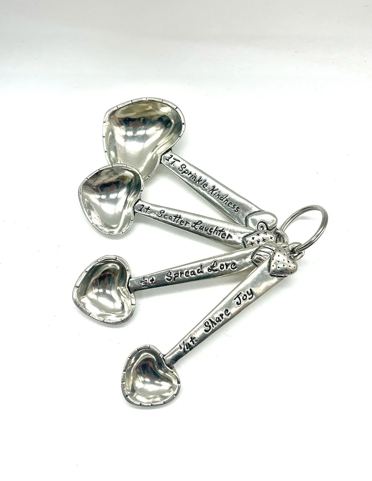 Heart Shaped Pewter Measuring Spoons (4) Kindness Laughter Love Joy Basic Spirit