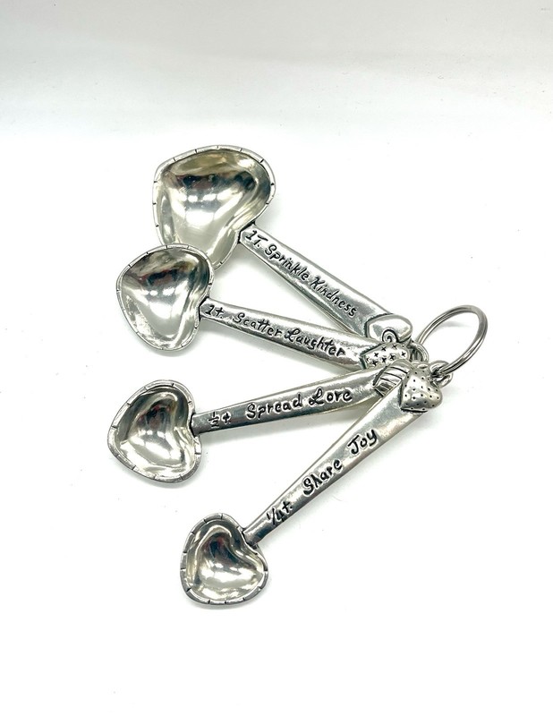 Heart Shaped Pewter Measuring Spoons (4) Kindness Laughter Love Joy Basic Spirit