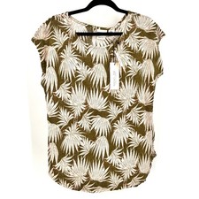 Rachel Zoe Womens Linen Top L NWT Green Ivory Sustainable Natural Resort Minimal