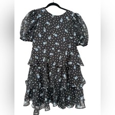 Target x Sandy Liang Black Floral Short Sheer Sleeve Tiered Ruffle Mini Dress M