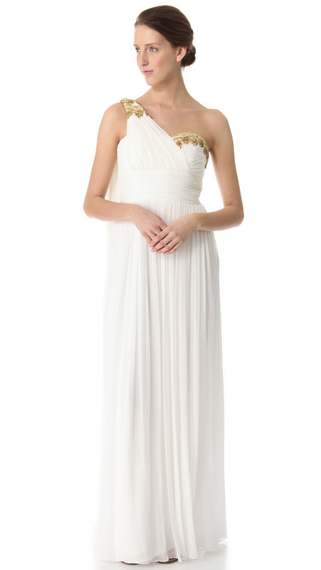 $890 Marchesa Notte Women  Sleeveless Tiered One-Shoulder Gown Dress Size 6