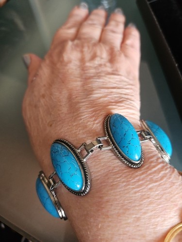Silvertone BLUE TURQUOISE Tennis Bracelet 7" NWOT - Picture 11 of 14