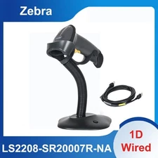 Zebra Symbol LS2208-SR20007R-NA 1D Laser Barcode Scanner Kit w/Stand & USB Cable