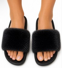 Women's Givenchy Black Mink Fur Slide Slippers Size 9