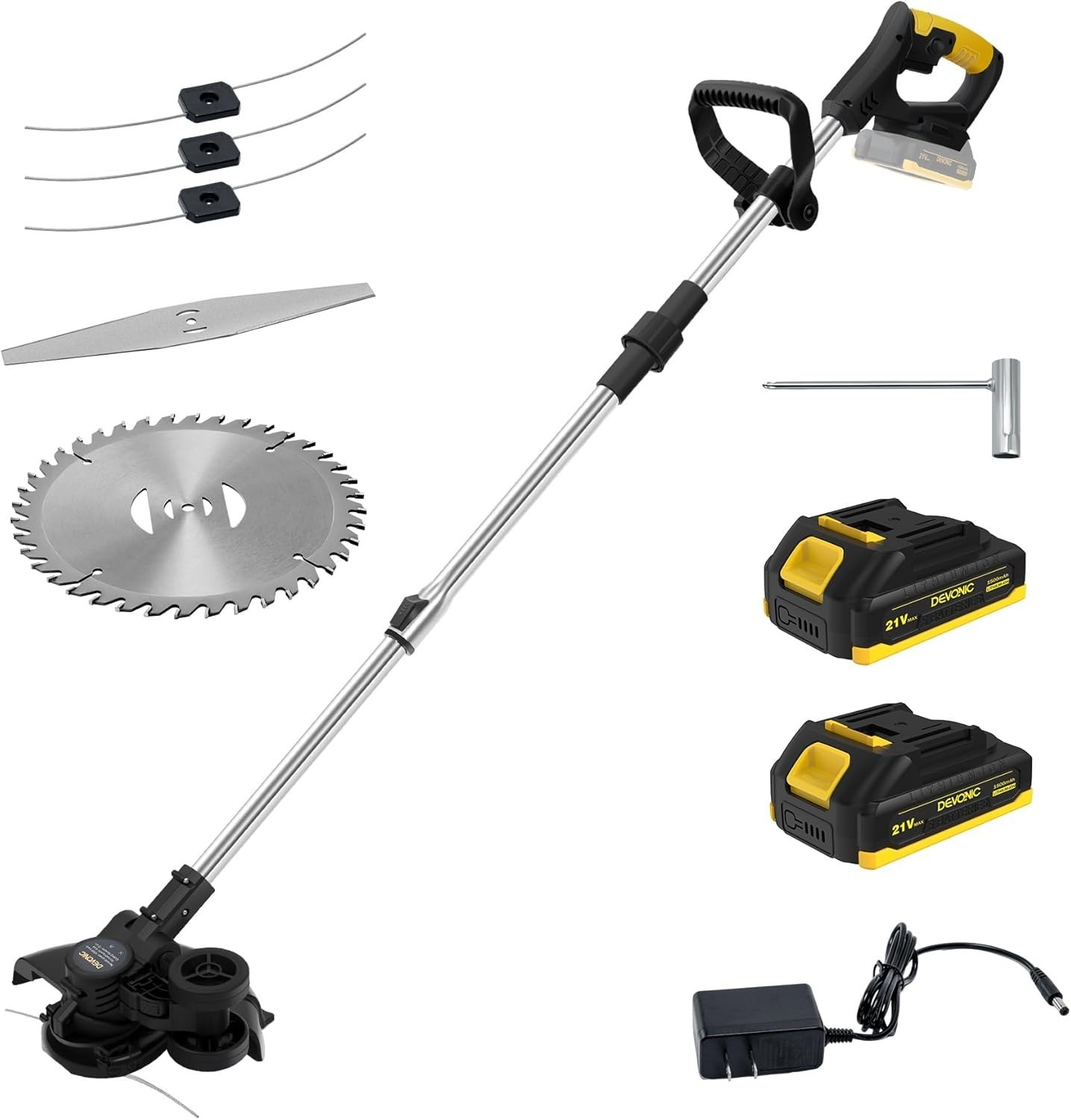 DEVONIC 21V Cordless Grass Trimmer Edger 2-in-1 w/ 2 Batteries & Charger
